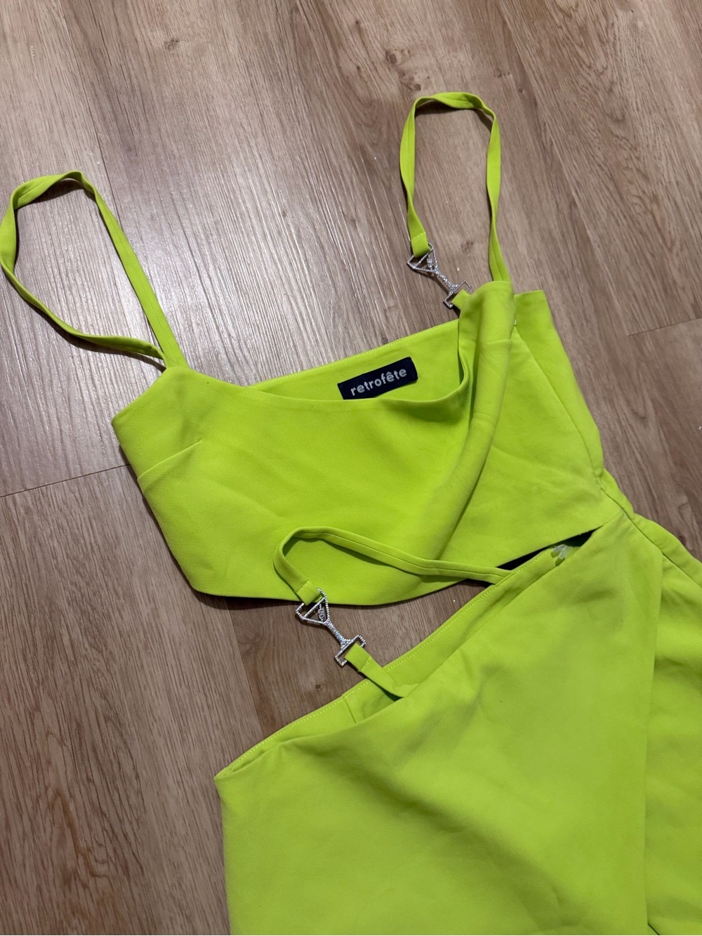 Retrofete Neon Lime Asymmetrical Cutout Martini Maxi Dress